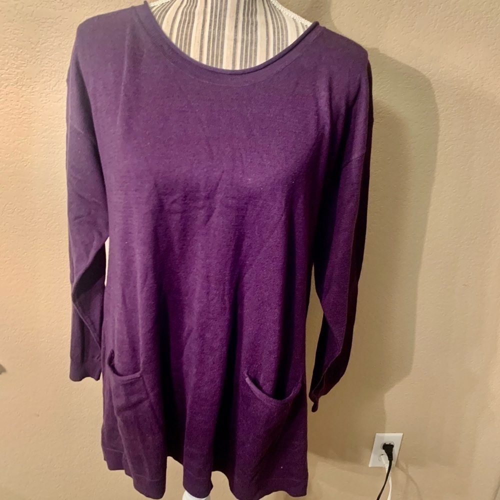 NEW Smock-Style Sweater Medium Newport News Purple Beautiful Pocket 100% Cotton